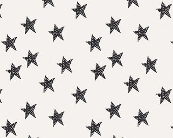 May include: A seamless pattern featuring black stars on a white background. The stars are drawn in a simple, hand-drawn style, giving the pattern a casual and playful feel.