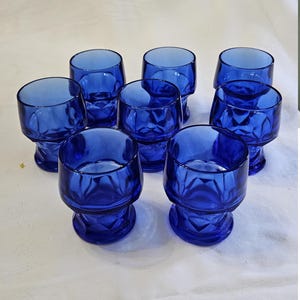 Vintage Honeycomb Cobalt Blue Drinking Glasses
