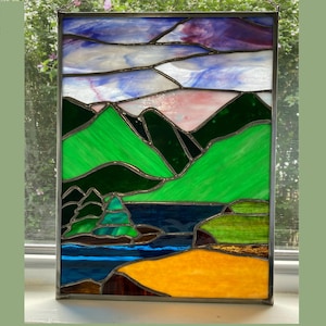 Stained Glass Mountain Scene