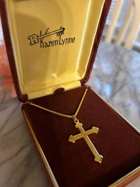 Beautiful Vintage Karen Lynne Gold Plated Cross N… - image 1