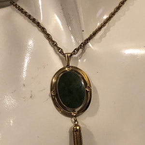 Vintage AMCO 14K G.F. Overlay Green Jade Necklace