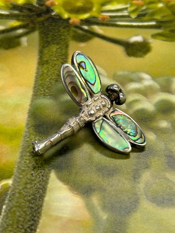 Sterling Silver Dragonfly Brooch with Abalone Wing