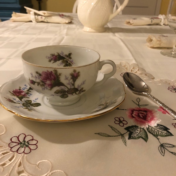 Vintage Chodzies Moss Rose China Cup and Saucer made in Poland