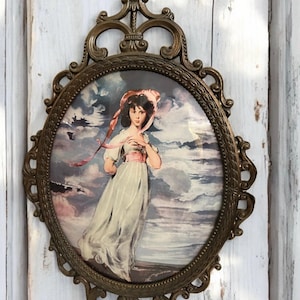 Metal Ornate Frame Bubble Glass Made in Italy Blue Boy and Pinkie Pictures 16”