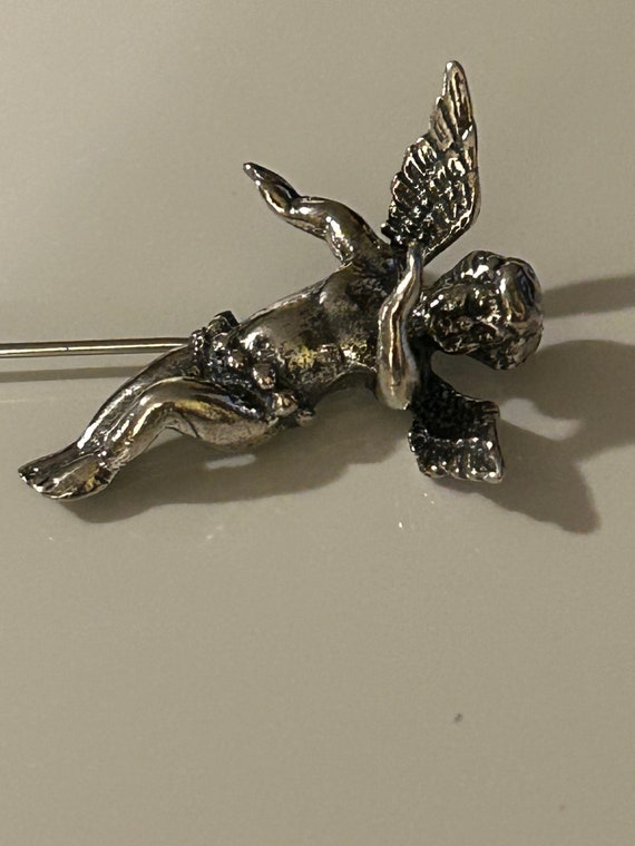 Vintage Cherub Sterling Silver Pin Brooch - image 2