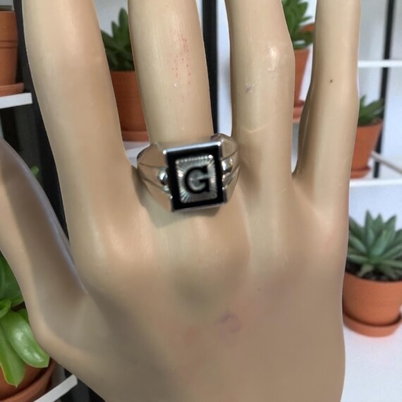 Sterling Onyx Stone Statement Ring Initial G Size… - image 7