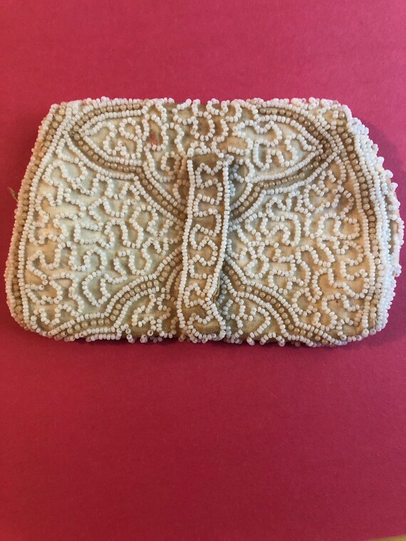 Hand Beaded White Coin Purse 5” X 3” - image 2