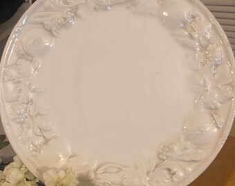 Pier 1 Italy POMEGRANATE Bread Plate 6 5/8" Embossed Cream   2 available 