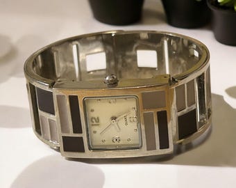 Vintage Two-Tone Wristwatch, Beige Brown Panel Bracelet