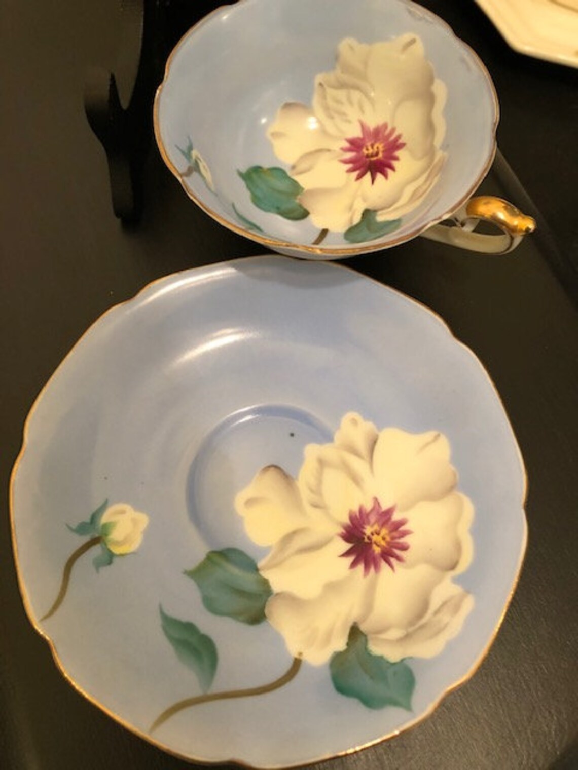 Vintage Cup and Saucer Made in Occupied Japan Blue With Etsy