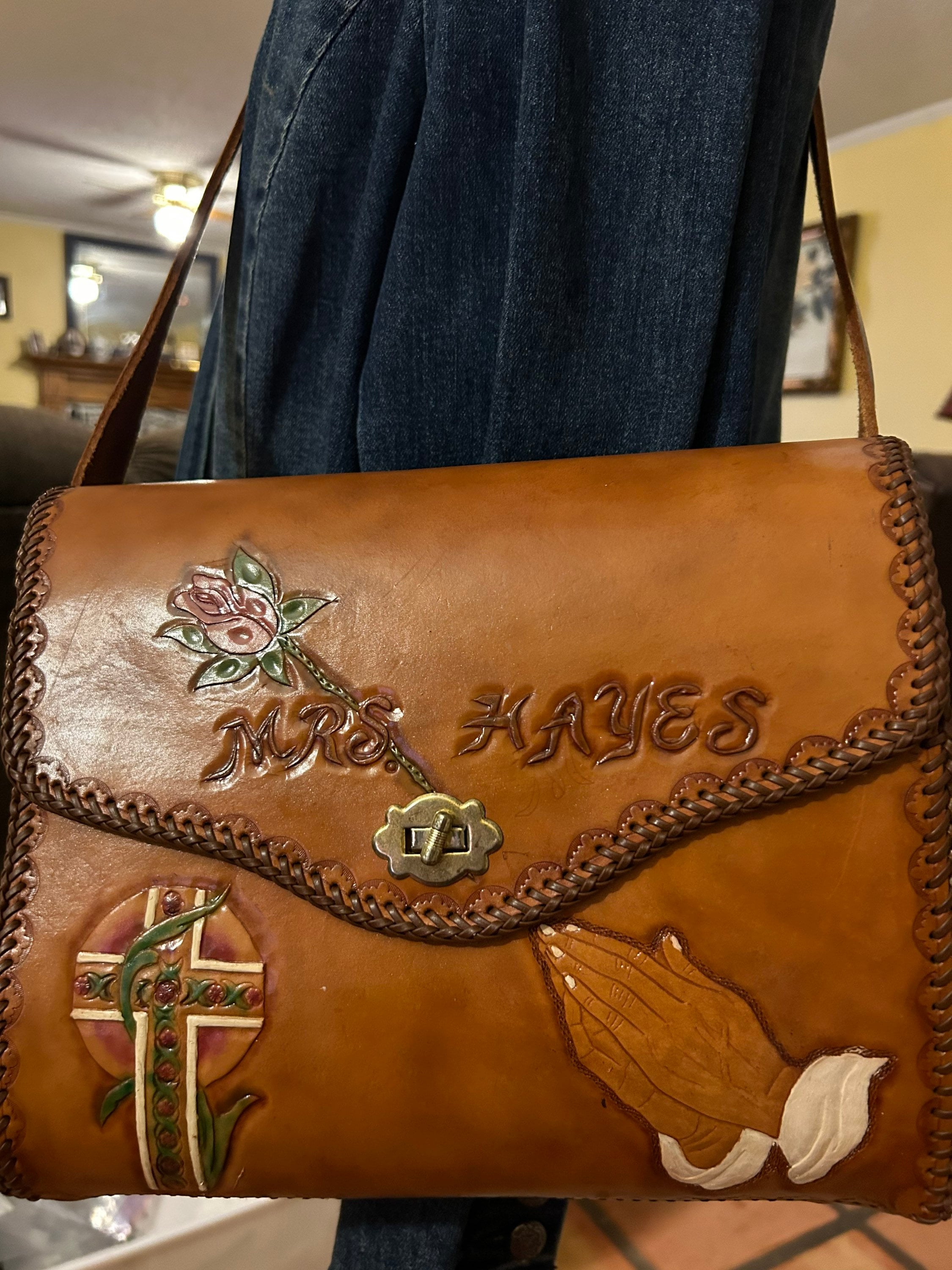 Vintage Hand made Name on Purse mrs. Hayes Crossbody Leather Bag