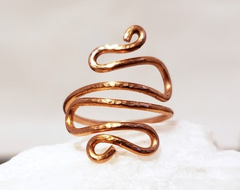 Copper Snake Ring | Copper Squiggly Ring | Copper Swirl Ring | Adjustable Copper Ring | Copper Statement Ring