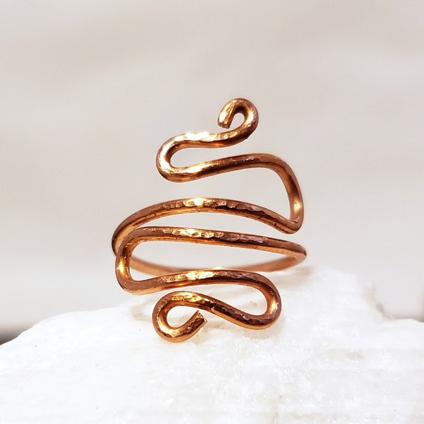 Copper Snake Ring | Copper Squiggly Ring | Copper Swirl Ring | Adjustable Copper Ring | Copper Statement Ring