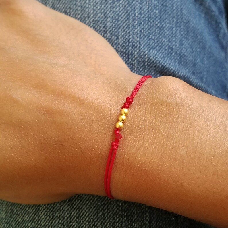 THREE Bead Red String Bracelet Kalava Red Thread Red Etsy