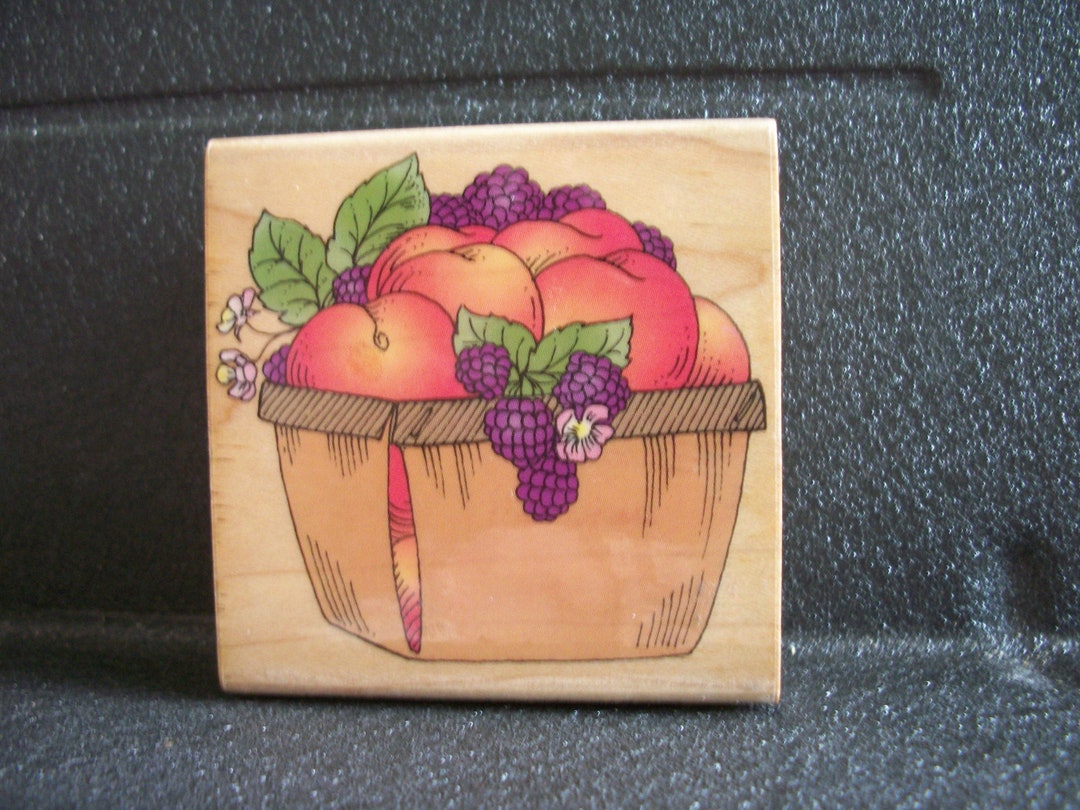 Rubber Stamp Peaches & Berries by HERO ARTS Peaches N' Berries in Basket Mounted Rubber Stamp
