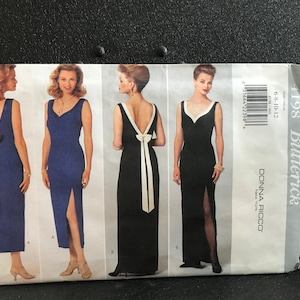 Pattern Butterick 4198 Donna Ricco Dramatic Evening Dress 1995 Uncut Factory Folded 6-8-10-12 New, Old Stock Free Shipping