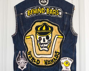 Behind bars chainstitched by hand Levi's Jacket/ Vintage Levi's jacket hand embroidered and patched