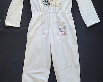 Handembroidery Vintage White Coverall "The Girl on motorcycle" signed by Punk and Coton