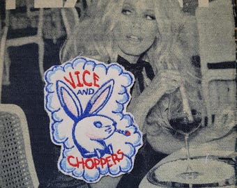 Embroidered Vice and Choppers patch, 1st version, blue (made from old cotton fabric)