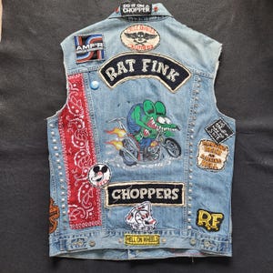 Hand-painted Levi's Jacket "Rat Fink Choppers" / Hand-painted Levi's sleeveless jacket