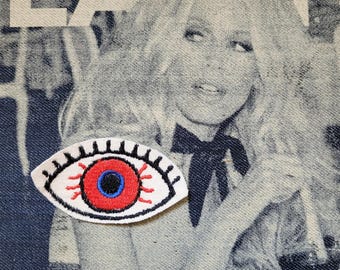 Rare embroidered "My Eye" patch on vintage fabric