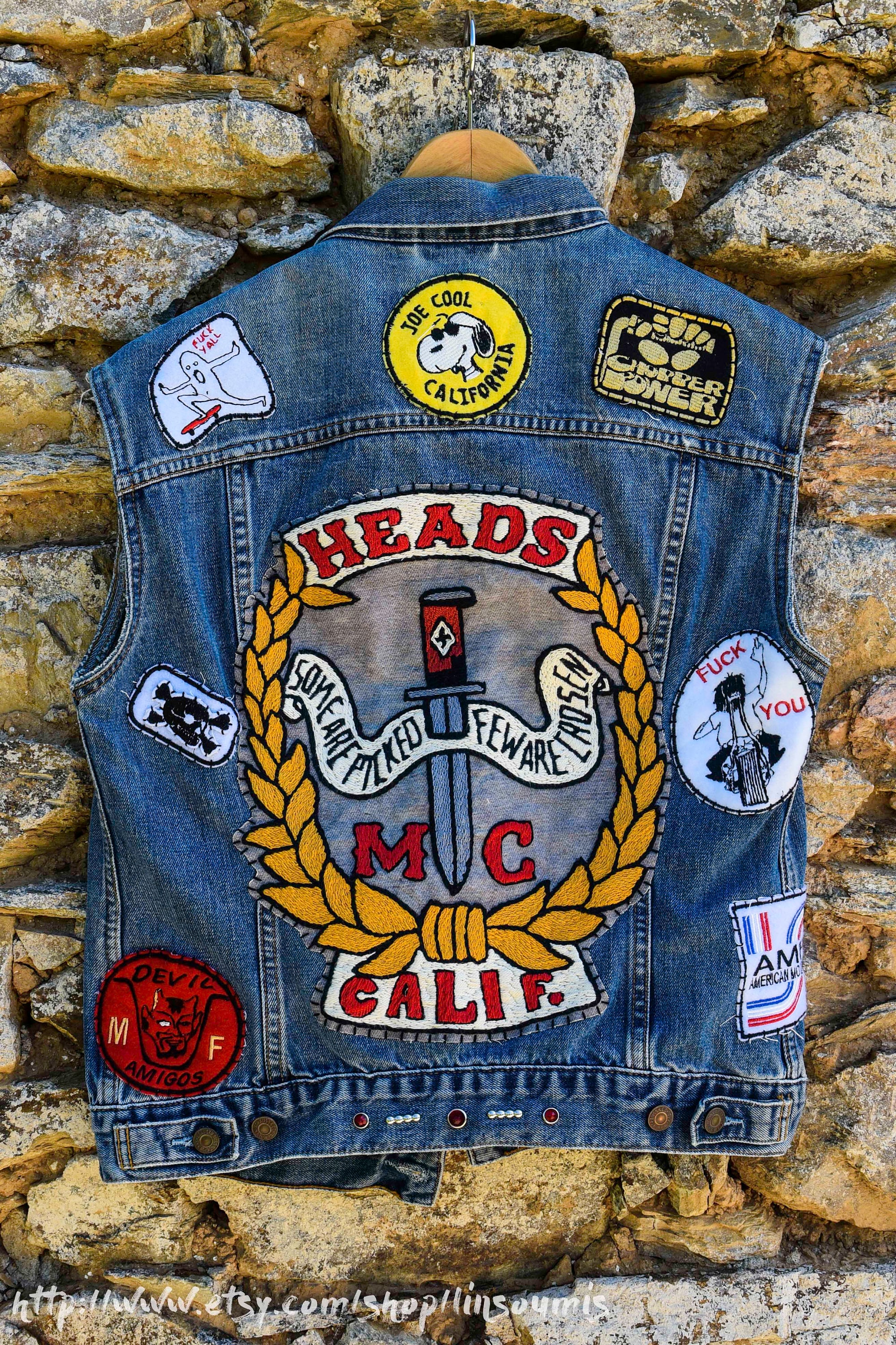 Biker Gang Cut Handembroidered With Sin Printed Liner - Etsy