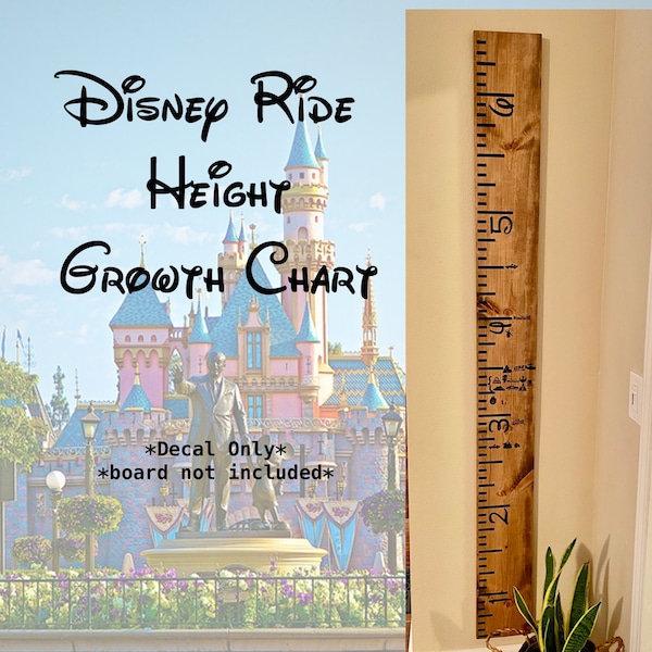 Disney Growth Chart Ruler with Ride Heights Disneyland Disney World (No Board Included) Only Vinyl Transfer included