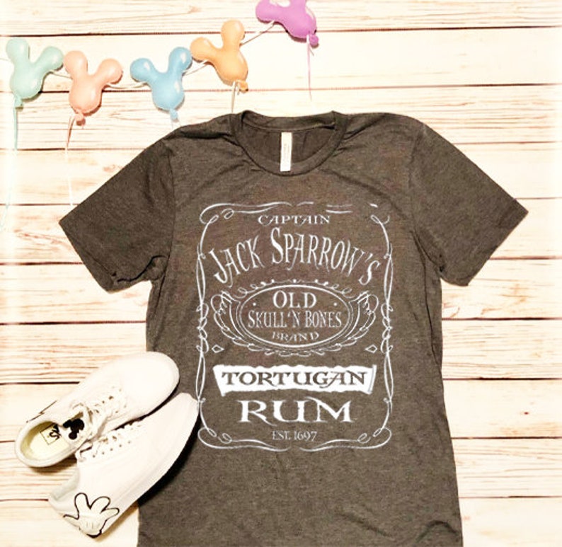 Disney Shirts Mens Captain Jack Sparrows Tortuga Rum Pirates of the Caribbean shirt Disneyland Shirt Disney World Shirt Disney Cruise Shirt Dark Grey Heather