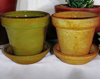 Ceramic Flowerpot with Saucer: Glazed Indoor Planter, Herb Pot
