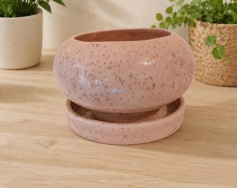 Handcrafted Speckled Ceramic Planter with Matching Saucer