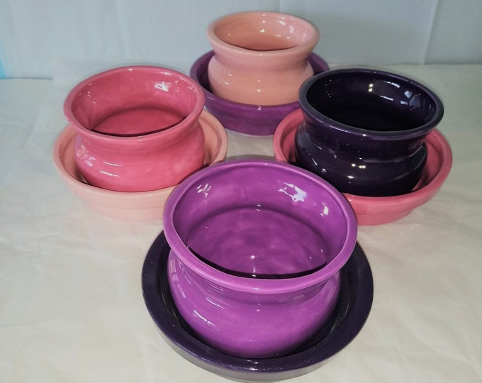 Flower Pots and Saucers / Pink Purple Pots or Saucers / Ceramic Planters / Mix and Match / Plant