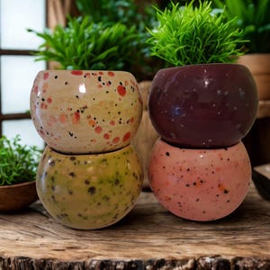 Ceramic Flower Pot: Splotched Glaze, Herb Planter, African Violet Pot