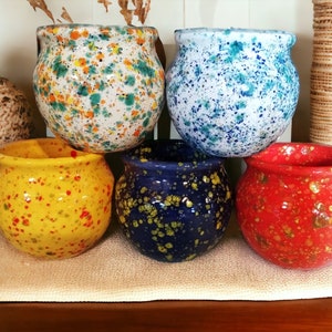 Handcrafted Ceramic Flowerpot: Multi-Color Small Planter, Lead-Free Glaze