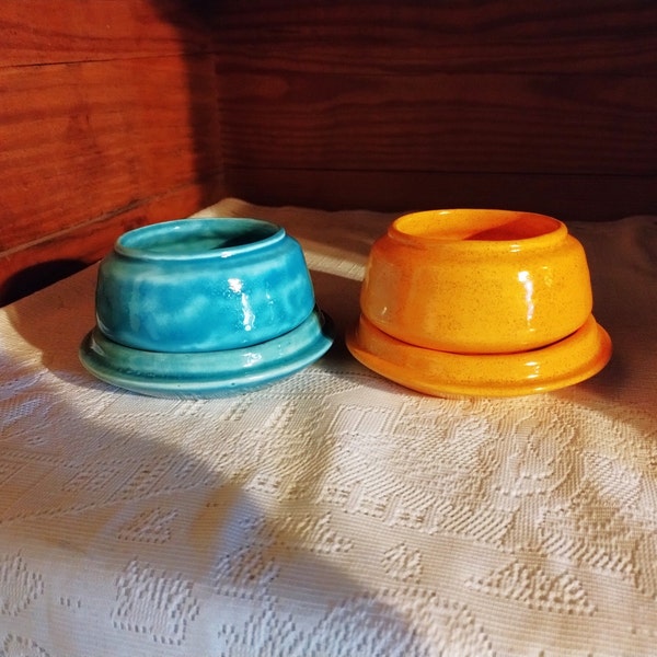 Leaf Starter Pots / With Reversable Saucers / Small Ceramic / Cutting Starter / Plant Lover Gift / White Orange / Drainage / Mini Violet Pot