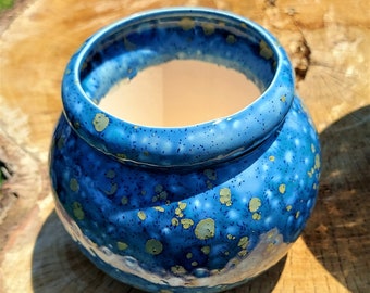 Self Watering Planter / African Violet Pot / Ceramic / Plant Lovers Gift Idea / Round / Tabletop Planter / Office Desk Decor / Blue Silver