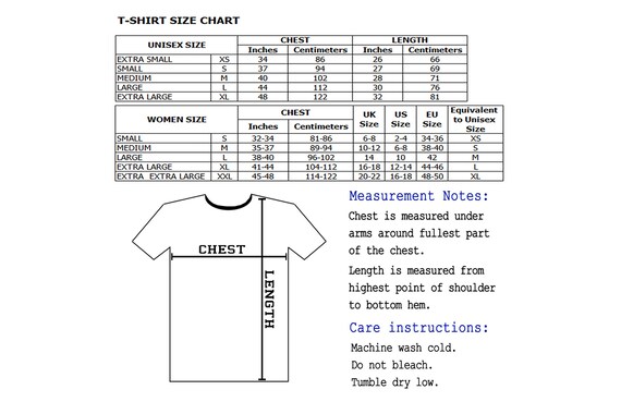 Unisex T Shirt Size Chart Uk