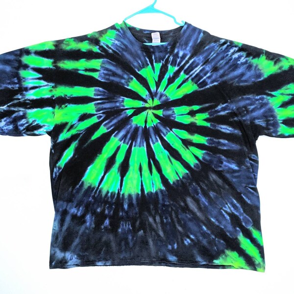 5XL Spiral Ice Tie Dye T Shirt, Black, Blue, Green, Psychedelic, Festival, Hippie, Heady, Hand Dyed, Plus Size, Gildan, Men's Cotton Tee