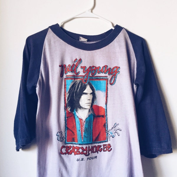 RARE ++ BOOTLEG ++ 80's Neil Young & Crazy Horse baseball t-shirt !!