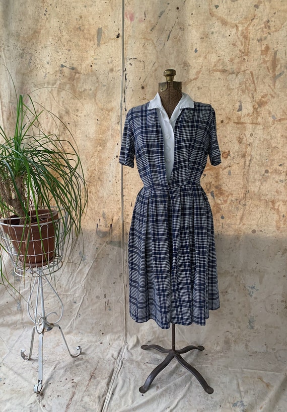 30’s/40’s Rayon & Cotton Houndstooth Dress MEDIUM