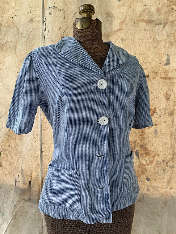 Handmade 30’s/40’s seersucker gingham blouse MEDIU