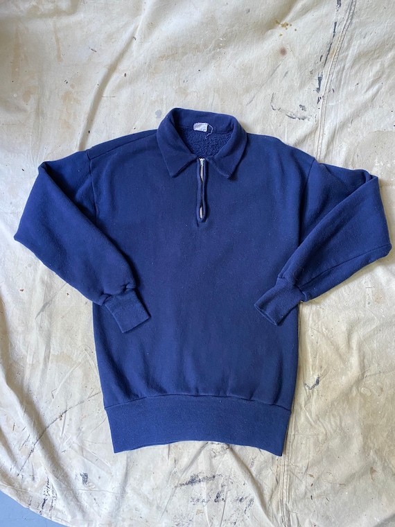 1940’s Cotton Quarter Zip Navy Blue Sweatshirt By