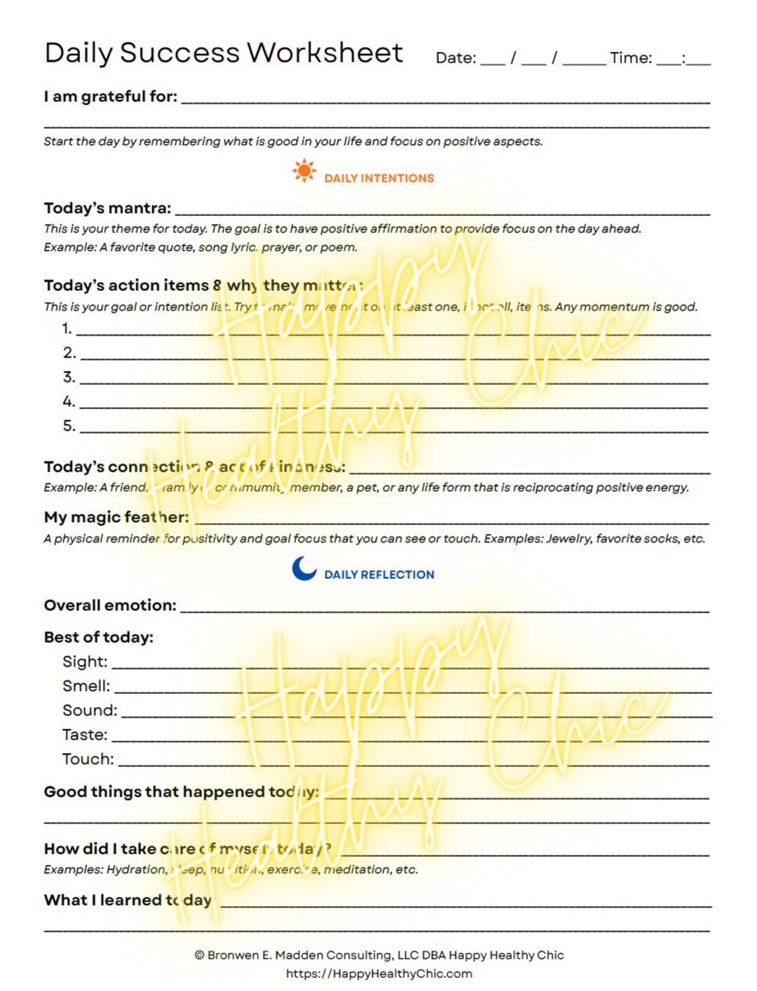 Success Statement Worksheet Daily Success Worksheet - Etsy