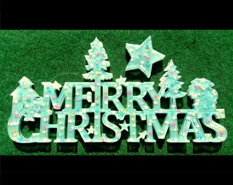 Schriftzug Merry Christmas zum Aufhängen aus Epoxidharz / Kunstharz / Resin