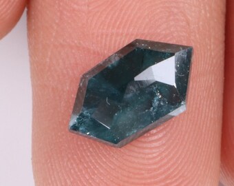 2,39 ct/ 11,44 x 6,56 x 3,17 mm blå hexagonformad rosenslipad fasetterad diamant, blå rosenslipad diamant, rosendiamant för förlovningsring P46