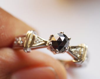 Black Diamond ring, Black Rose cut diamond ring, Black rough diamond ring, Black Raw Rose diamond ring - 3.9mm Diamond,  925 silver ring