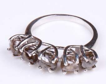Natural Brown Raw Diamond Ring, Engagement Ring, Uncut Rough Four Diamond Ring, Brown Diamond Ring, 14KT Solid Gold Ring,  Promise Ring