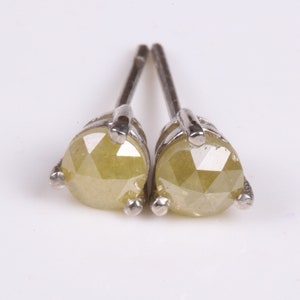 4.0mm Yellow Round Rose Cut Diamond Stud Earrings in 14k Solid Gold, Minimalistic Bridal Jewelry, Round Rose Diamond Sterling Silver Stud