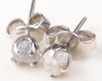 Pendiente de diamante blanco natural de 2,50 quilates - Pendiente de diamante blanco en bruto - Pendiente de diamante blanco en bruto sin tallar - Pendientes de plata 925 con diamantes grises