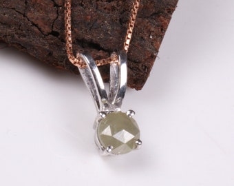 Colgante de diamante RoseCut redondo gris blanco de 5,0 mm, colgante de plata de ley Dainity, colgante de oro sólido de 14KT, colgante de diamante gris earth mine