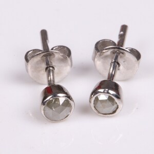 3.0mm Gray Round Rose Cut Diamond Stud Earrings in 14k Solid Gold, Small Studs,Minimalistic Bridal Jewelry, Sterling Silver Stud